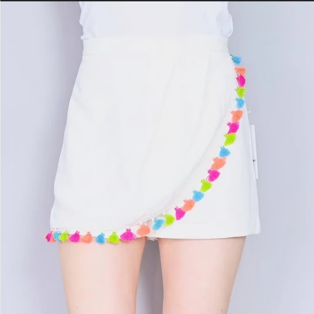 Amanda Uprichard Ivory Skort with Colorful Tassels size Large, new with tags!